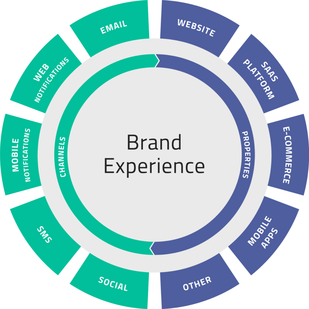 A colored wheel of different customer experience channels 