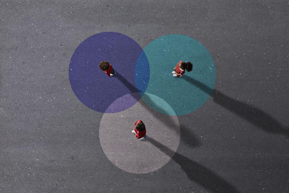 People in colored circles