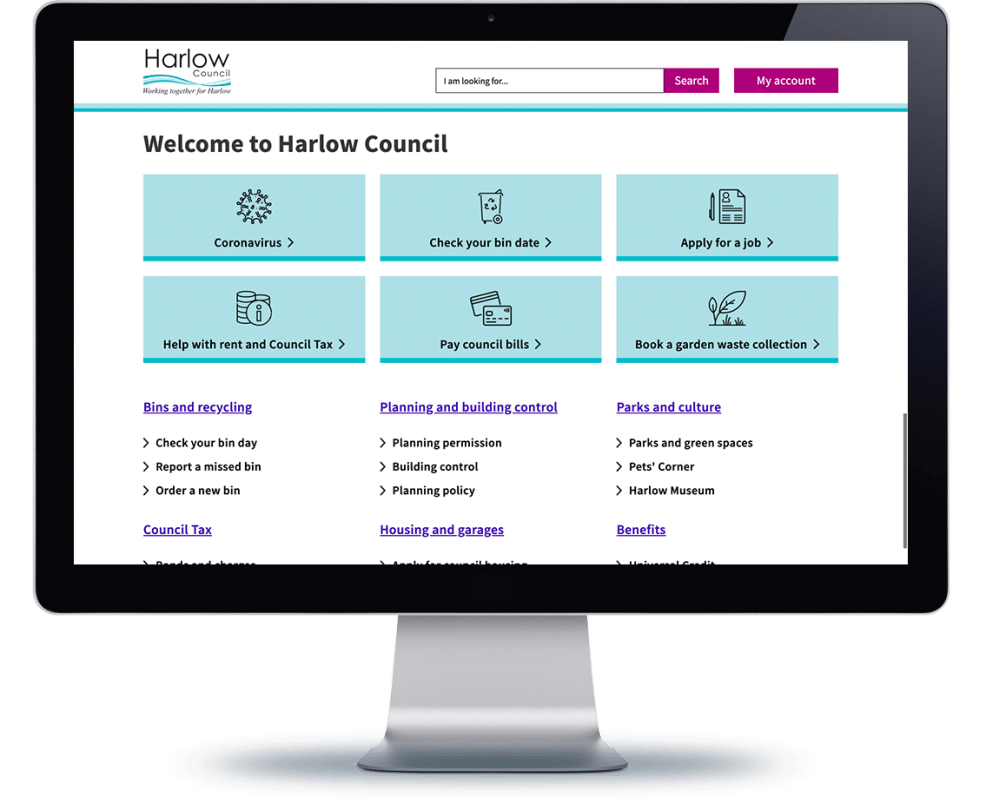 Harlow Council Website on Computer Screen