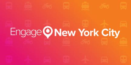 pink to orange gradient background with engage NYC logo