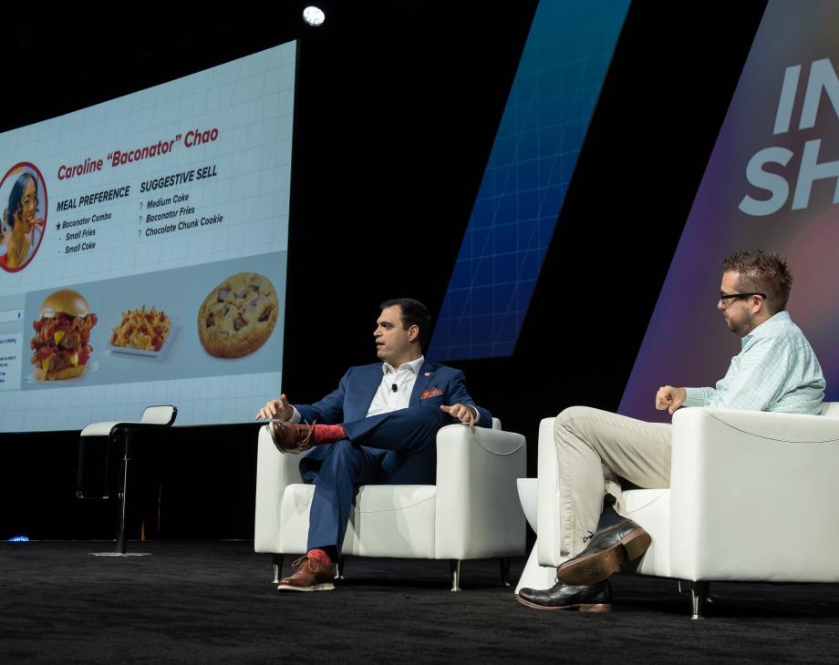 Michael Mancuso, digital product owner at Wendy’s, speaks to Dries Buytaert at Acquia Engage 2018.