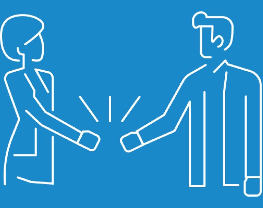 Line art of two individuals about to shake hands