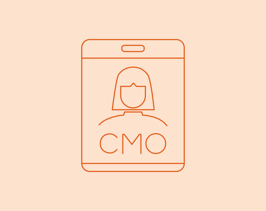 ID badge with picture of a woman above the letters CMO