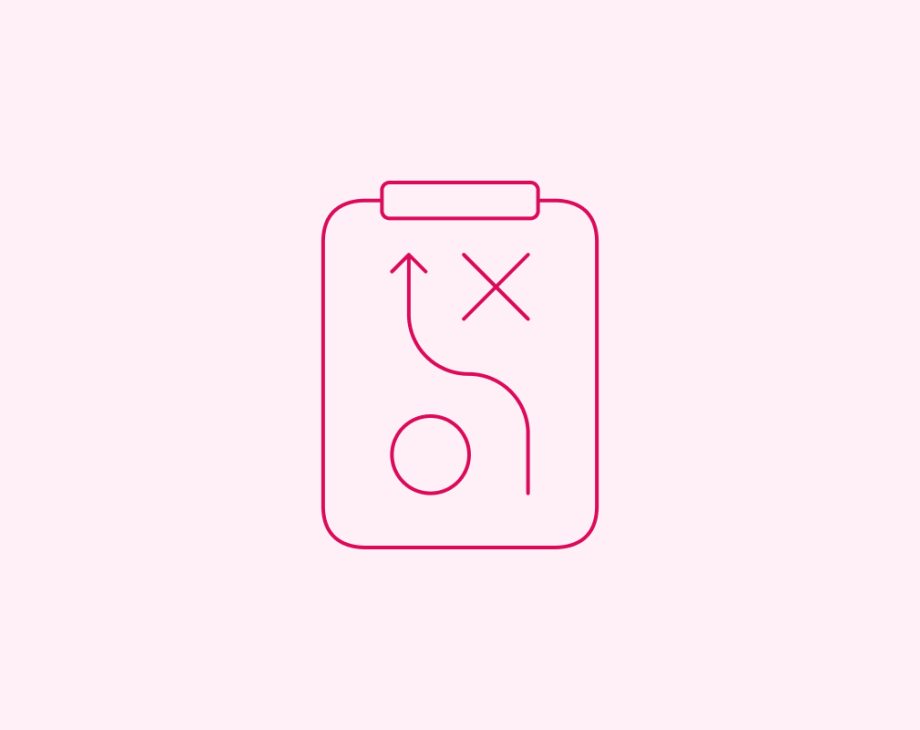 Sports playbook with arrow between X's and O's