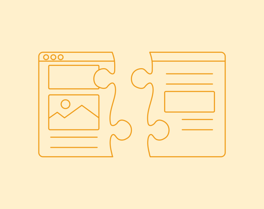 Puzzle pieces with text and image UI elements fitting together 