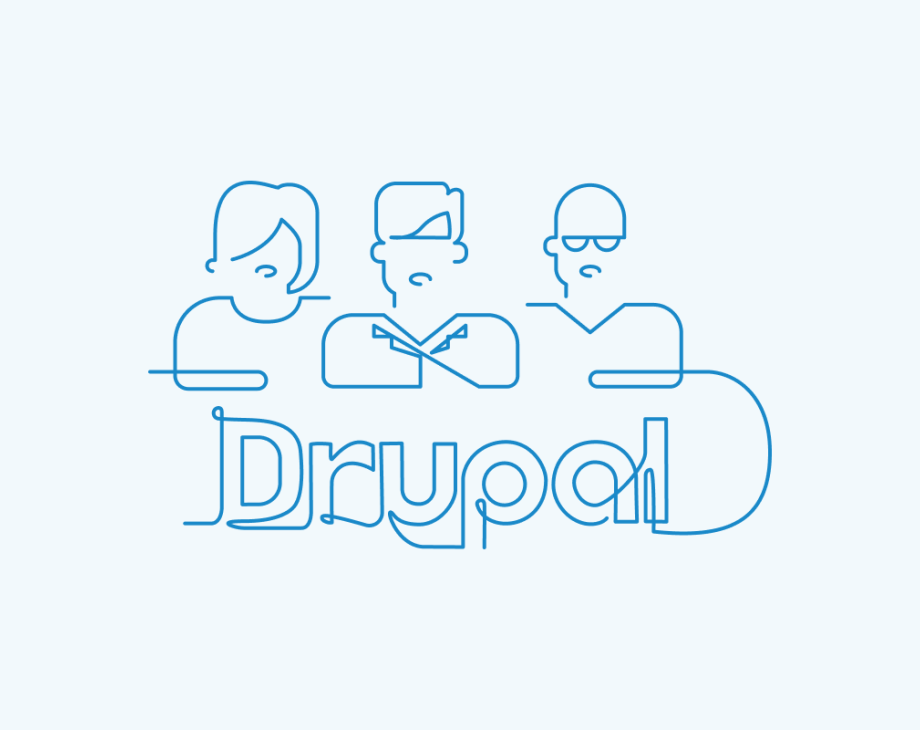 Group of three people above the word Drupal