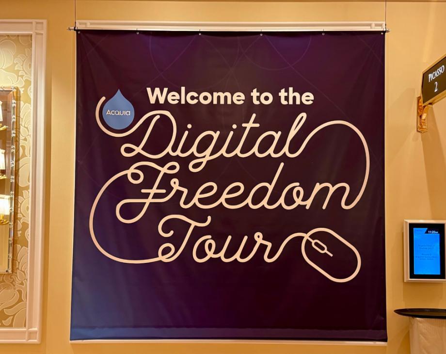 Color photo of Digital Freedom Tour banner at Engage Boston 2023