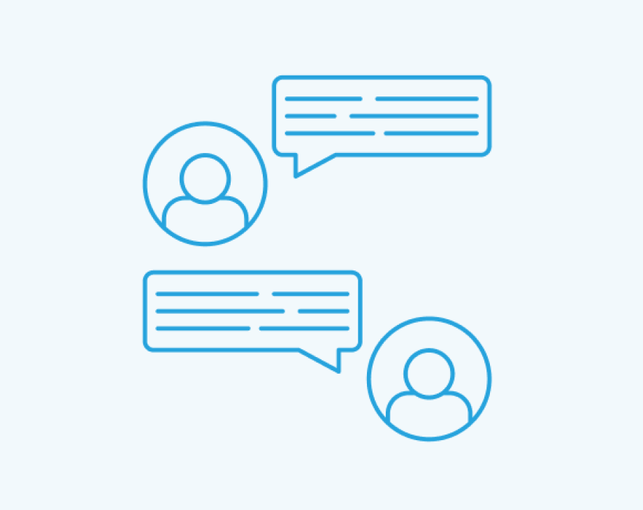 Two people having a conversation with speech bubbles between them