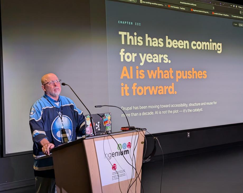 Rod Martin delivering his keynote at DrupalCamp Ottawa 2026