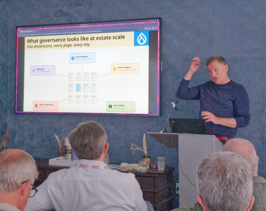 Christoph Briedert delivers a presentation at the Drupal AI Summit in NYC