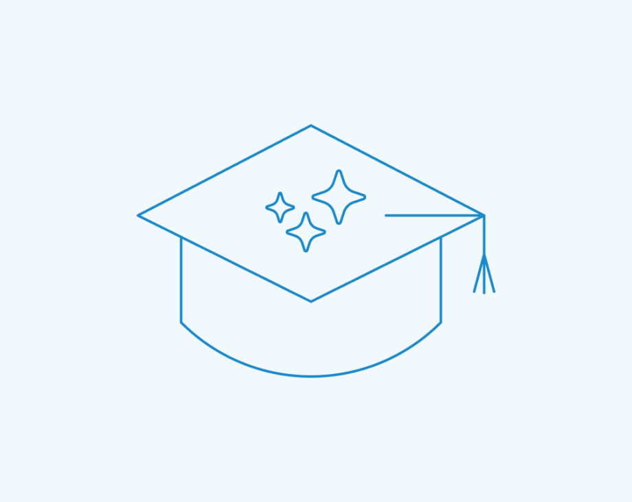 Graduation cap icon in blue outline style