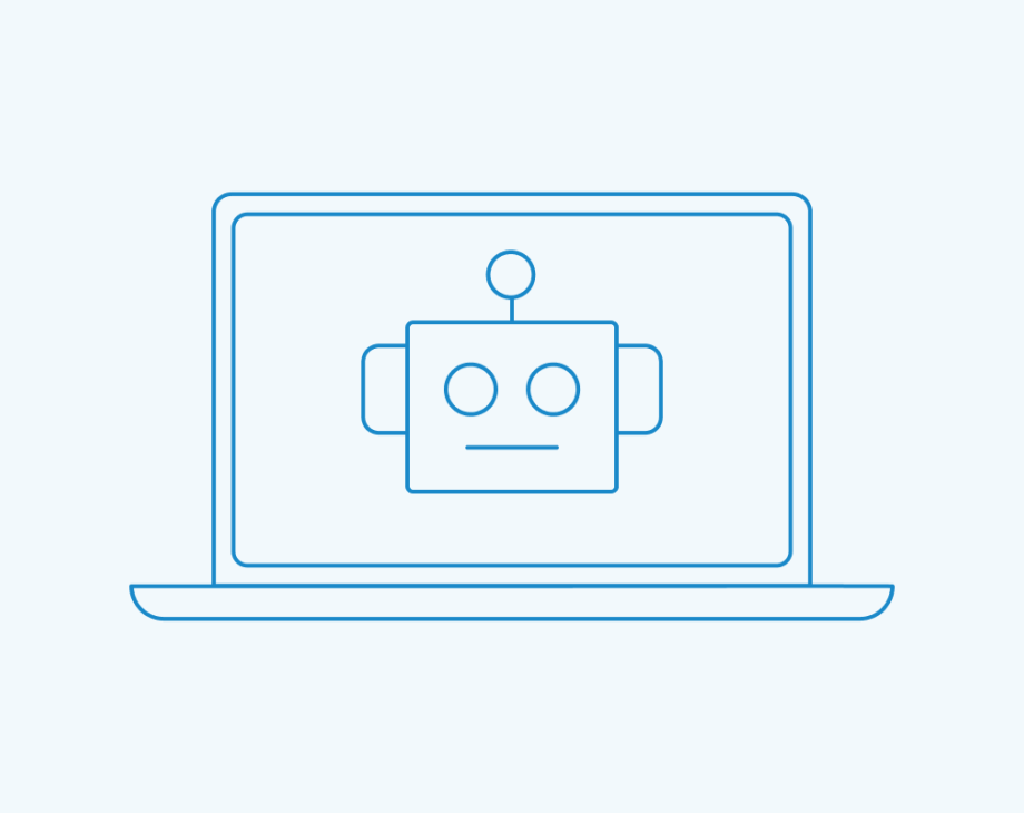 Laptop displaying simple robot icon on screen