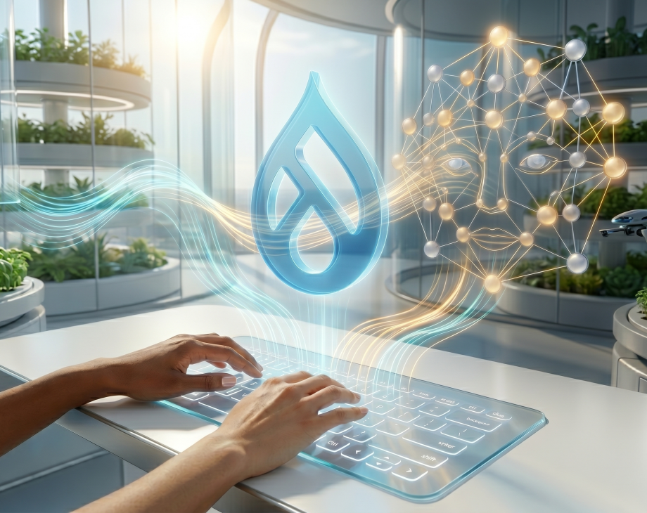 A person at a keyboard, using AI to channel their inspiration into Drupal