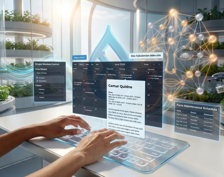 A user at a computer, using AI with a virtual calendar