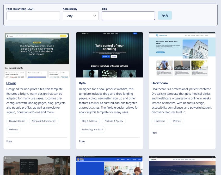The many templates available in the marketplace on drupal.org