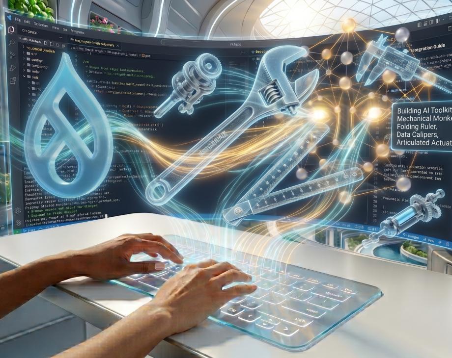 The hands of a developer at a keyboard summoning AI to create tools