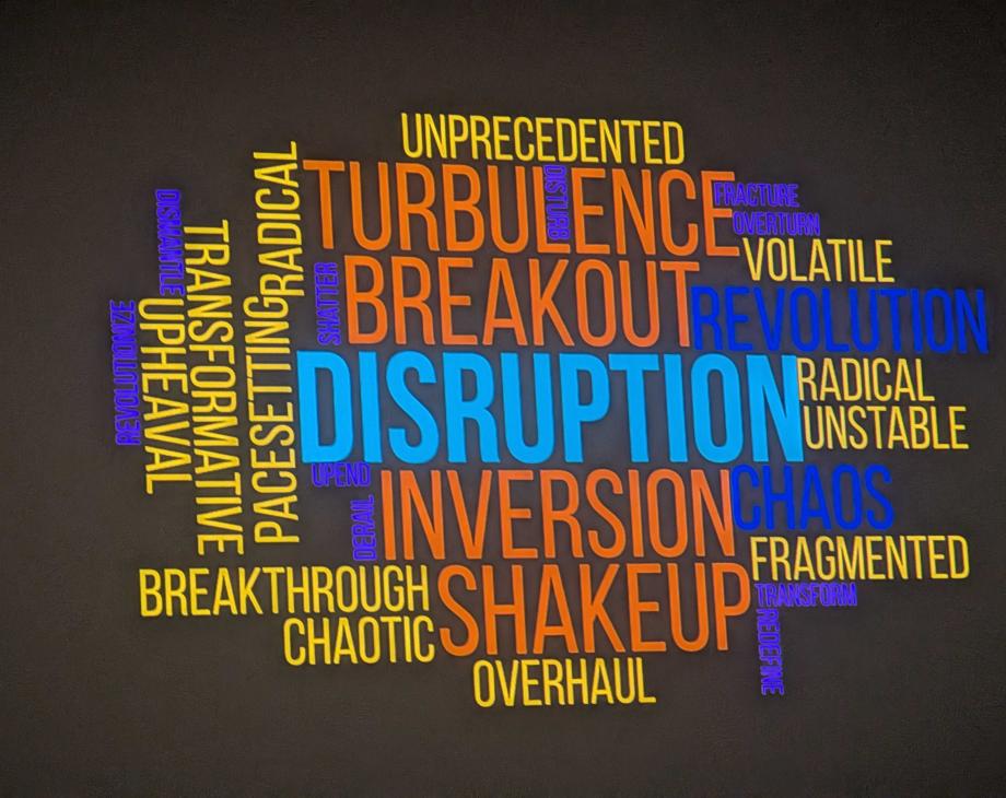 A jumble of words related to disruption
