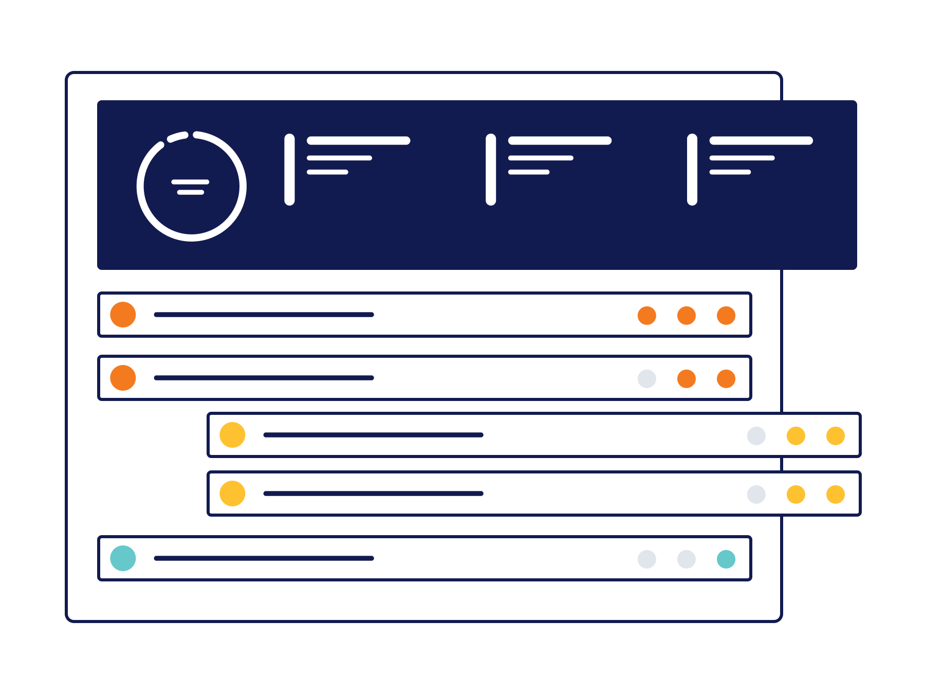 Product UI illustration with various states of progress