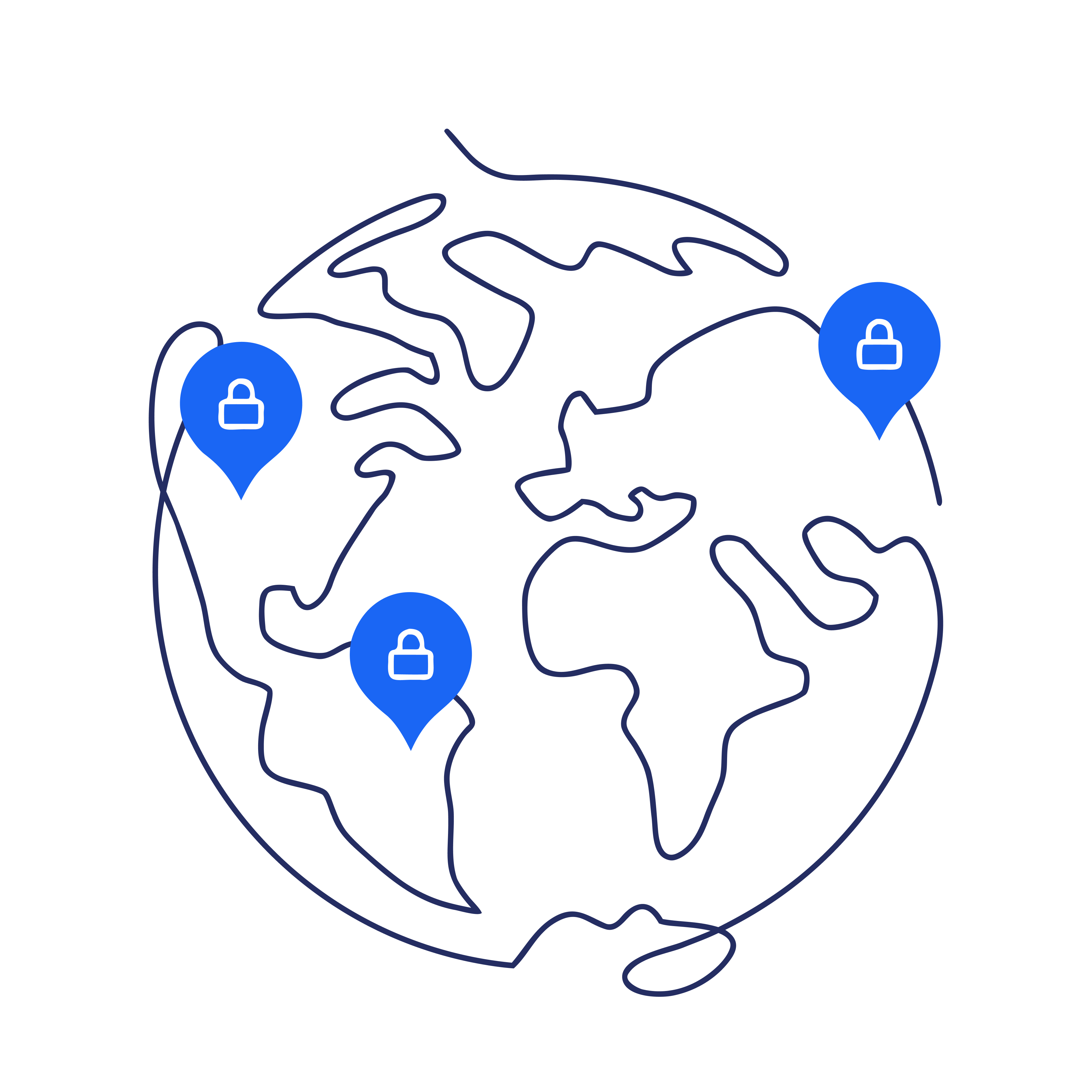 line art of a globe with acquia droplets with locks scattered across