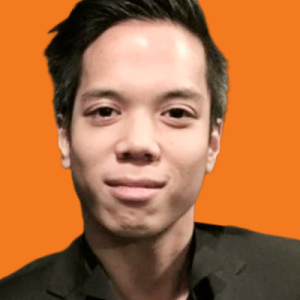 Eric Dang Headshot with an orange background