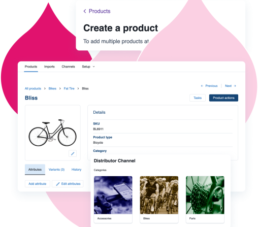 various pink acquia droplets with product screenshots of Acquia DAM
