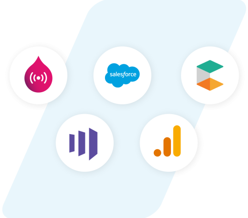 Logos for Acquia Campaign studio, Marketo, Google Analytics, Commerce Tools, and Salesforce