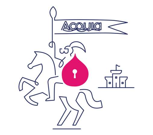 navy and pink line art of a knight with a shield with a lock on it and a castle in the background