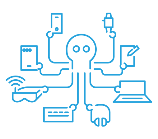 Illustration_Digital Thread_Octopus Holding Devices