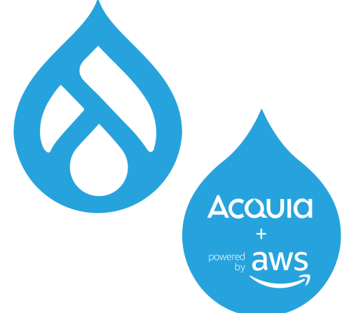 drupal droplet with acquia droplet with acquia logo and powered by AWS logo