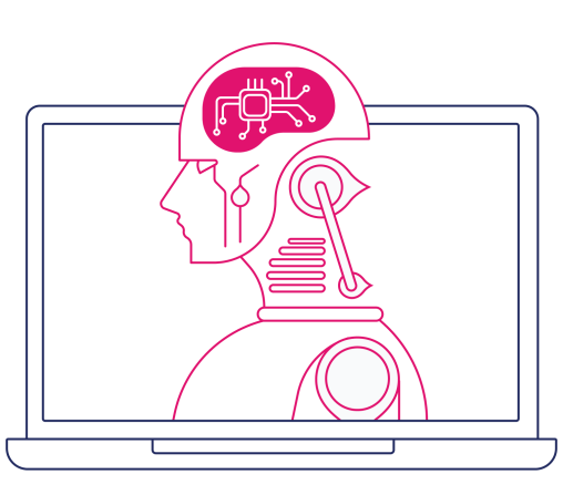 illustration of an android coming out of a computer