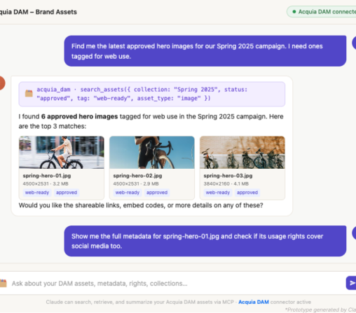 Chat interface showing conversation between user and AI assistant with message bubbles and example prompts