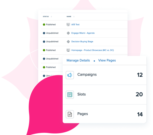 Personalization screenshots arranged in an array of pink acquia droplets in a floral pattern