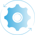 Blue Gear with Cycle motion indicator around it icon