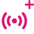 pink radio signal with a plus sign over it