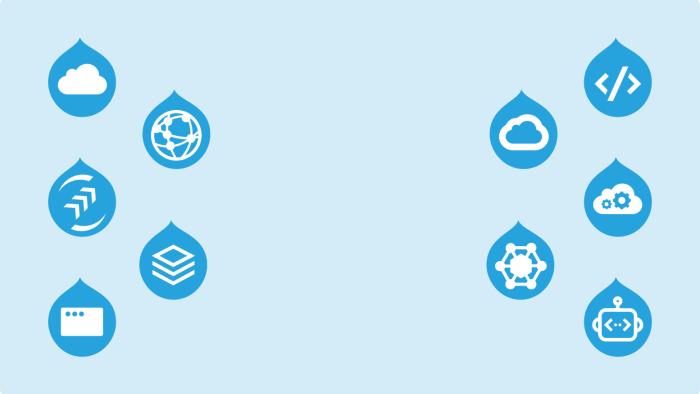 Light blue background with list of drupal cloud product icons