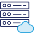 navy and blue line art of a server with a cloud
