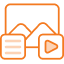 Orange media, text, and image icons