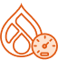 Orange drupal logo with speedometer