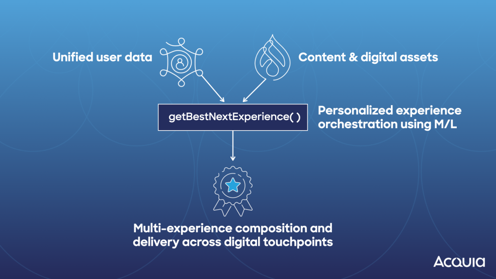 Graphic showing the 4 building blocks that Acquia co-founder Dries Buytaert believes are fundamental to great digital experiences