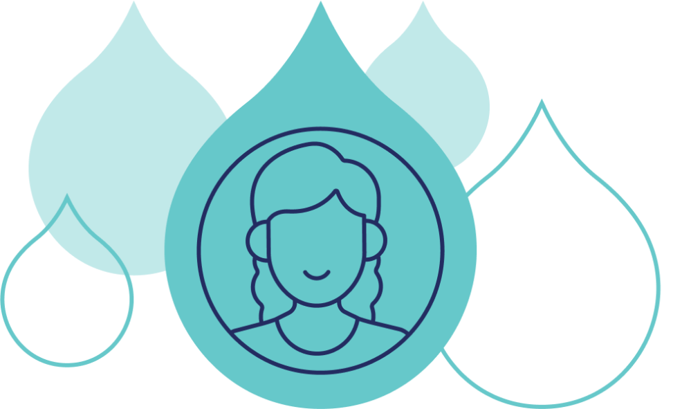 line art of a woman in a teal acquia droplet