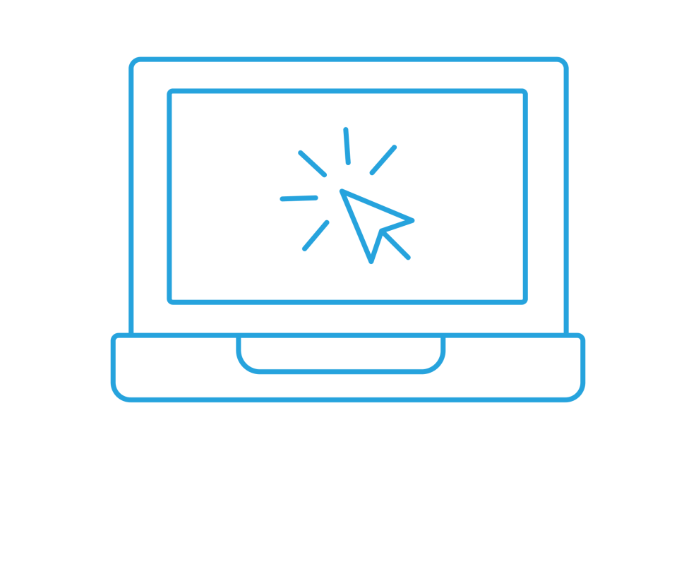 blue line art of laptop with mouse clicking