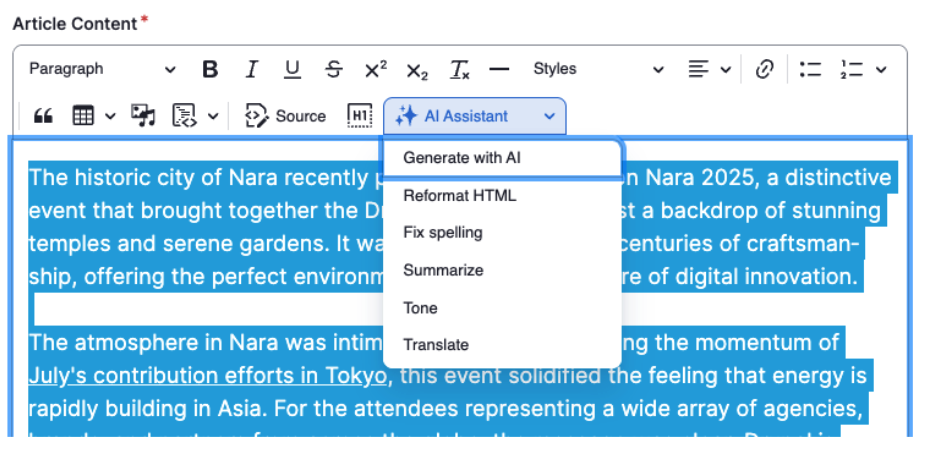 image of a WYSIWYG editor screen