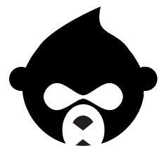 Black panda logo with white facial features and pointed hair tuft