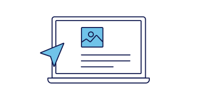 Blue thumbtack next to laptop displaying document with chart icon