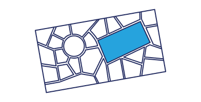 Mosaic pattern with blue rectangular tile among white irregular tiles