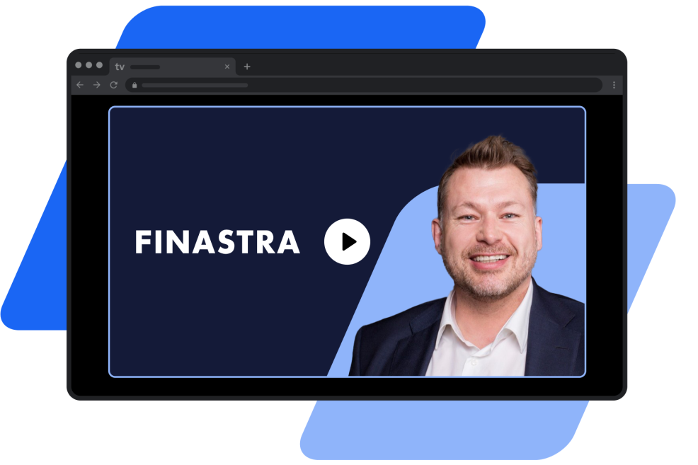 chrome browser featuring a man and the Finastra logo with a play button