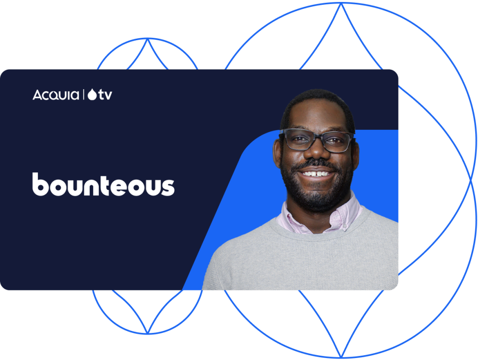 black to blue gradient with someone's headshot and the Acquia TV and Bounteous Logo