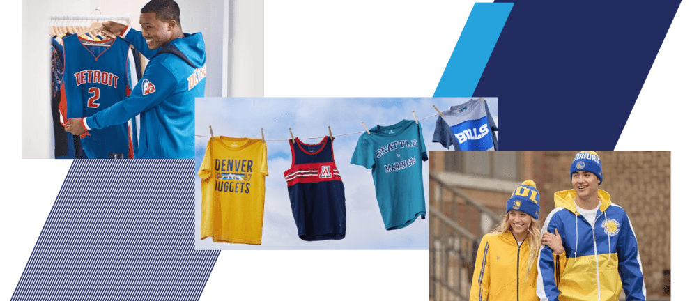 Collage of three images showing sports team jerseys