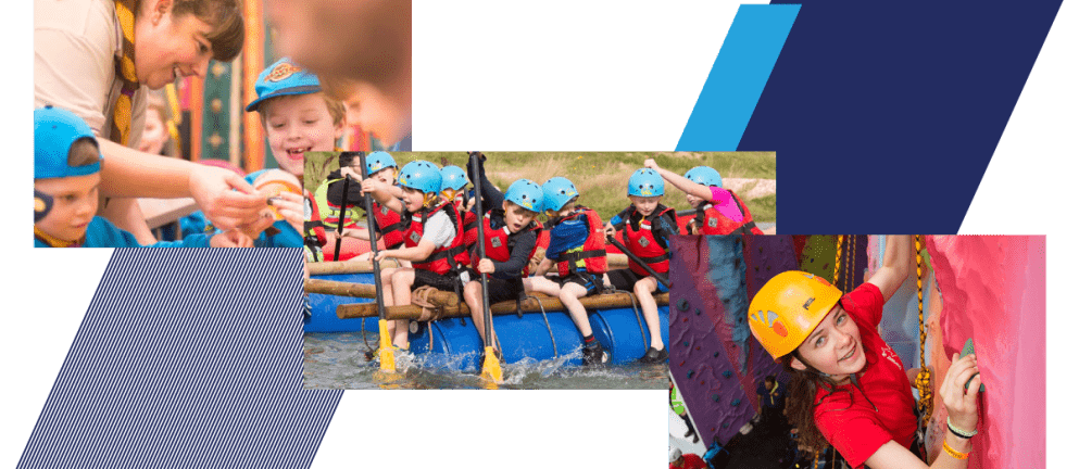 Collage of three images of children doing adventure activities