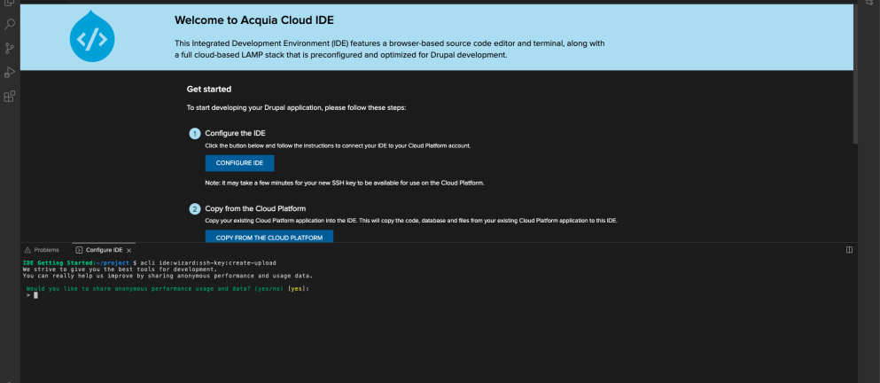 Screenshot of Acquia Cloud IDE configure screen